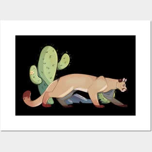 Mountain Lion With Cactus Posters and Art